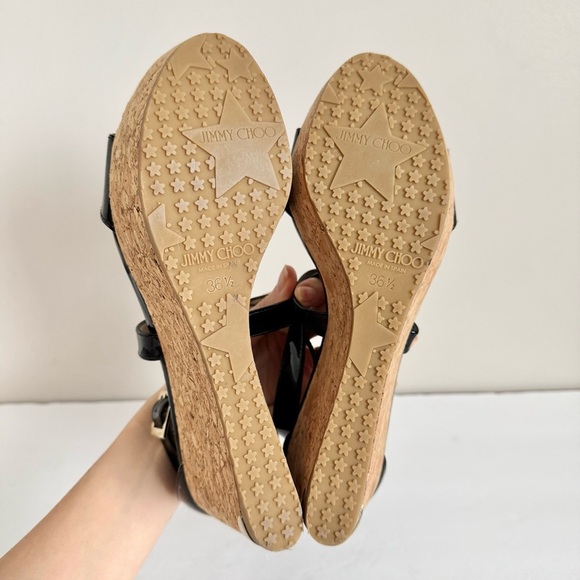 Jimmy Choo Portia 70 Black Patent Leather Wedge Sandals Size 36.5 - Picture 14 of 16